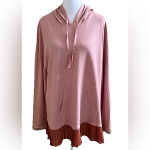 LOGO LOUNGE Pink Hoodie With Pleated Chiffon Hem Long Sleeves Size Large